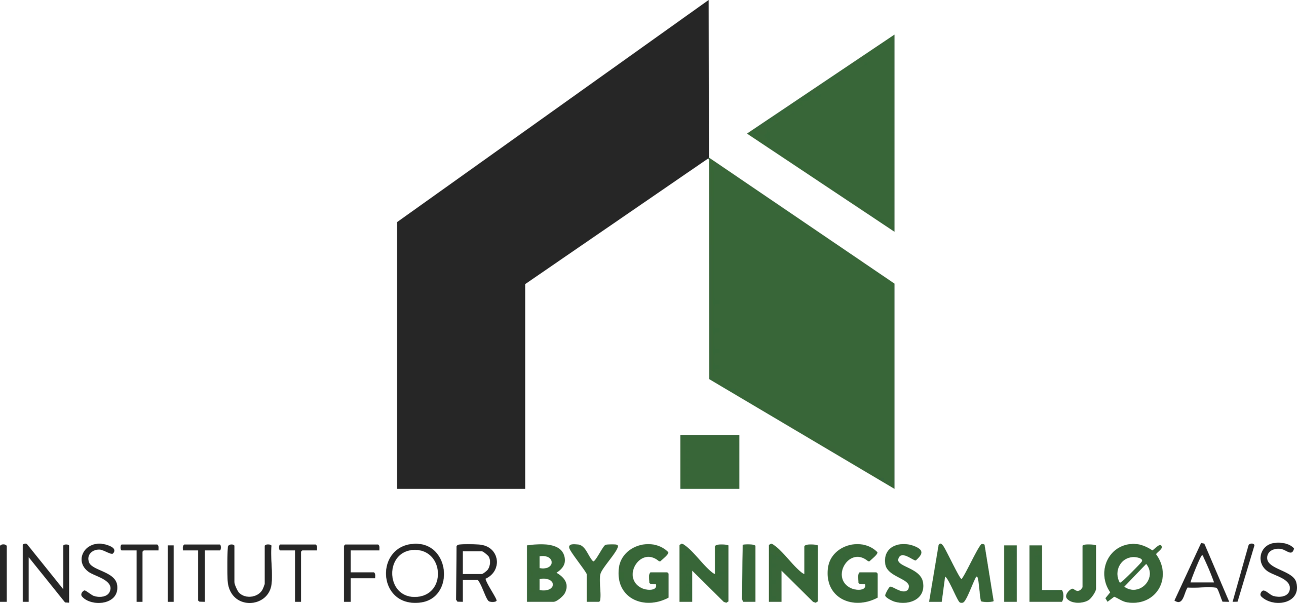 Institut for Bygningsmiljø A/S’ logo med geometriske former i sort og grøn og navnetekst under.